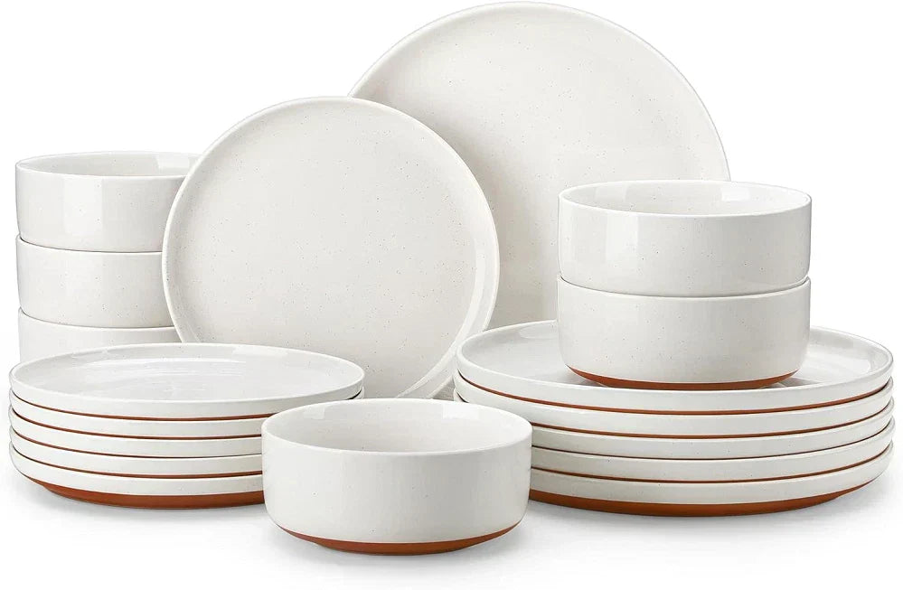 Plates and Bowls Sets, 18 Pieces Modern Ceramic Dinnerware Set for 6
