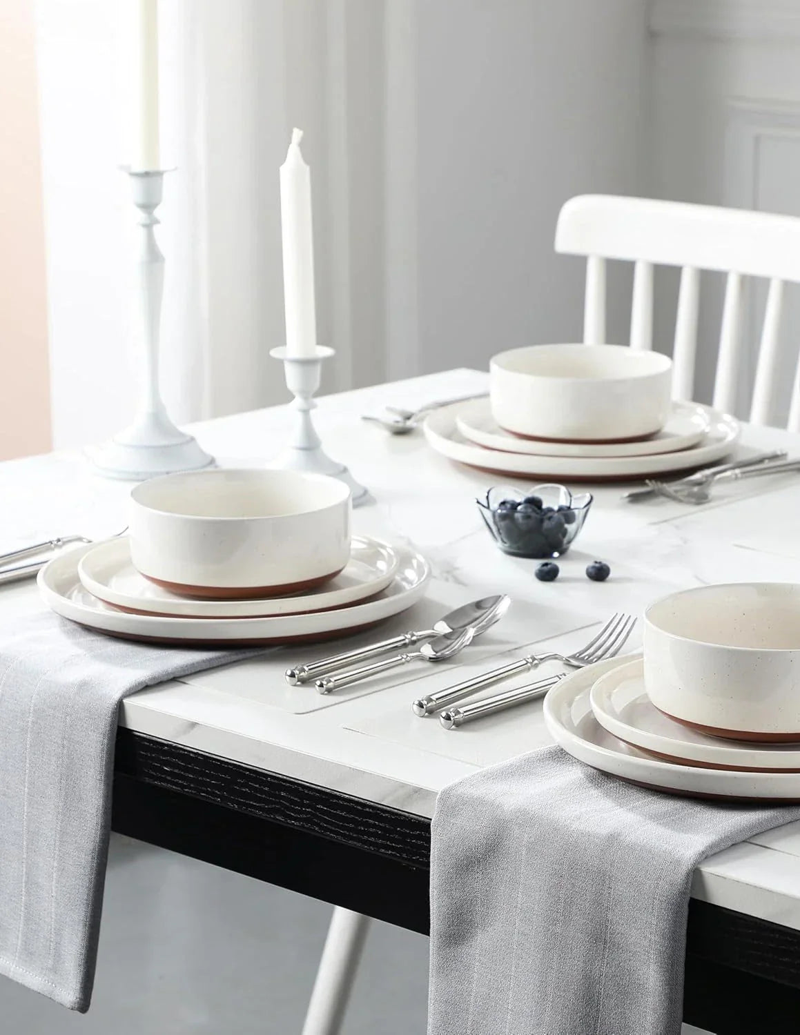 Plates and Bowls Sets, 18 Pieces Modern Ceramic Dinnerware Set for 6